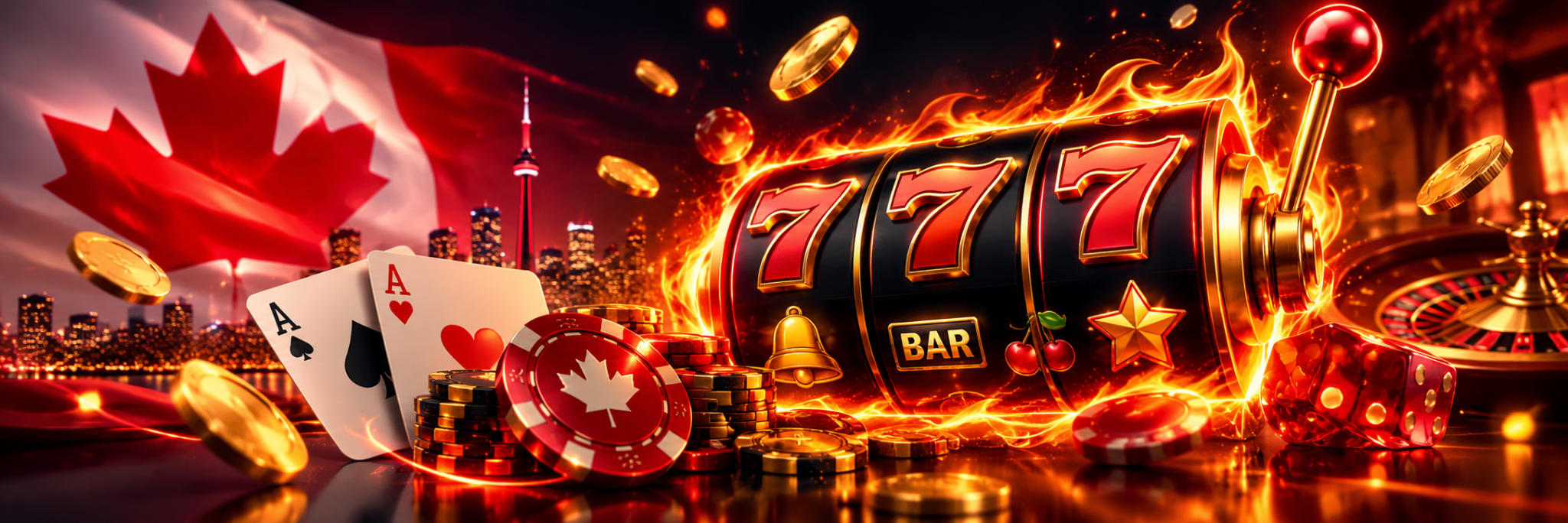 FireVegas-inspired casino slot artwork with Canadian motifs